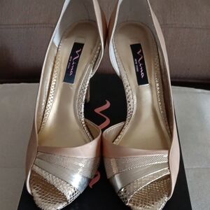 Nina Tan and Silver Peep-Toe Heels